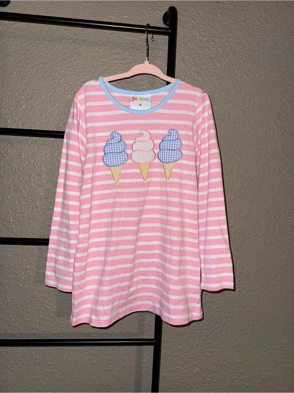 Jelly Bean Pink and Light Blue Striped Appliqué Dress
